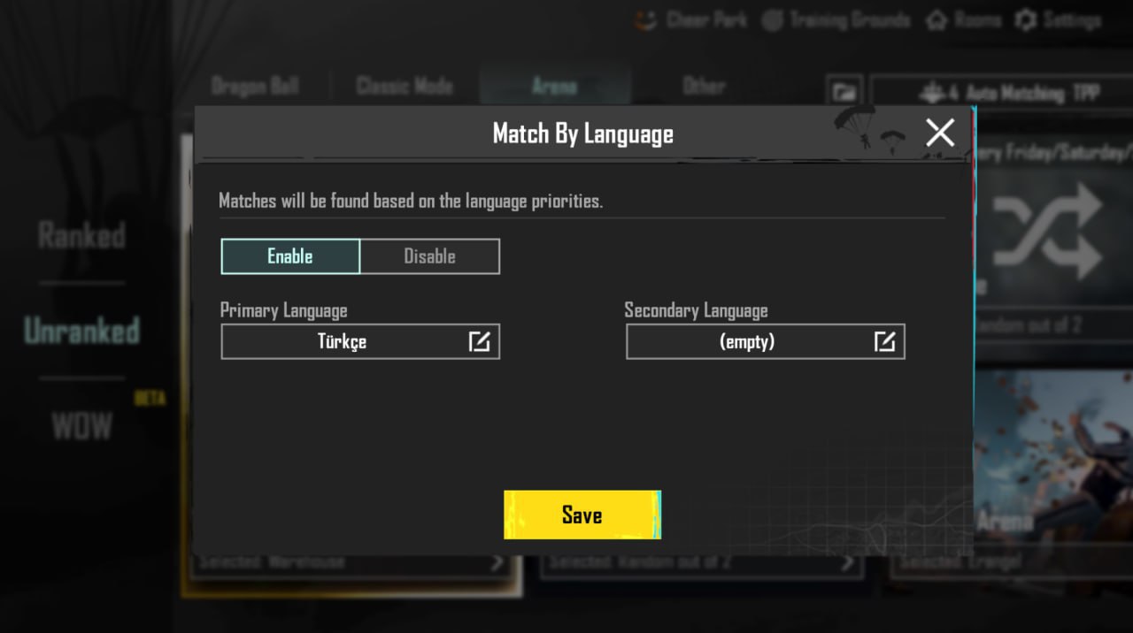 تنظیمات پابجی موبایل ترکیه